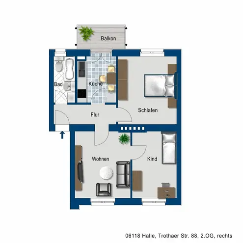 3 Zimmer Wohnung mit 62 m² in Halle (Saale) – Bild 2