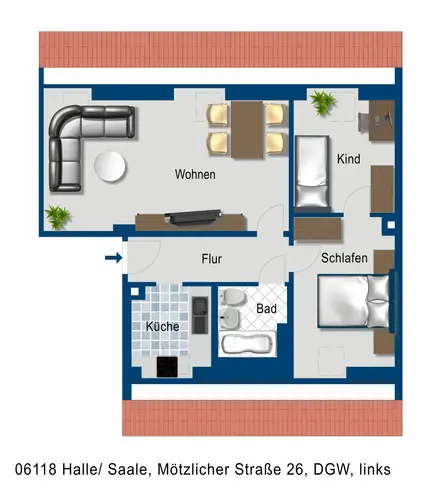 3 Zimmer Wohnung mit 48 m² in Halle (Saale) – Bild 2