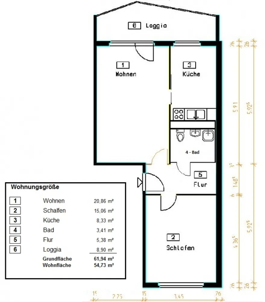 2 Zimmer Wohnung mit 55 m² in Bautzen – Bild 3