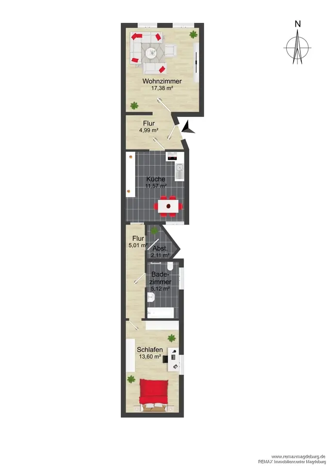 2 Zimmer Wohnung mit 59 m² in Köthen – Bild 8