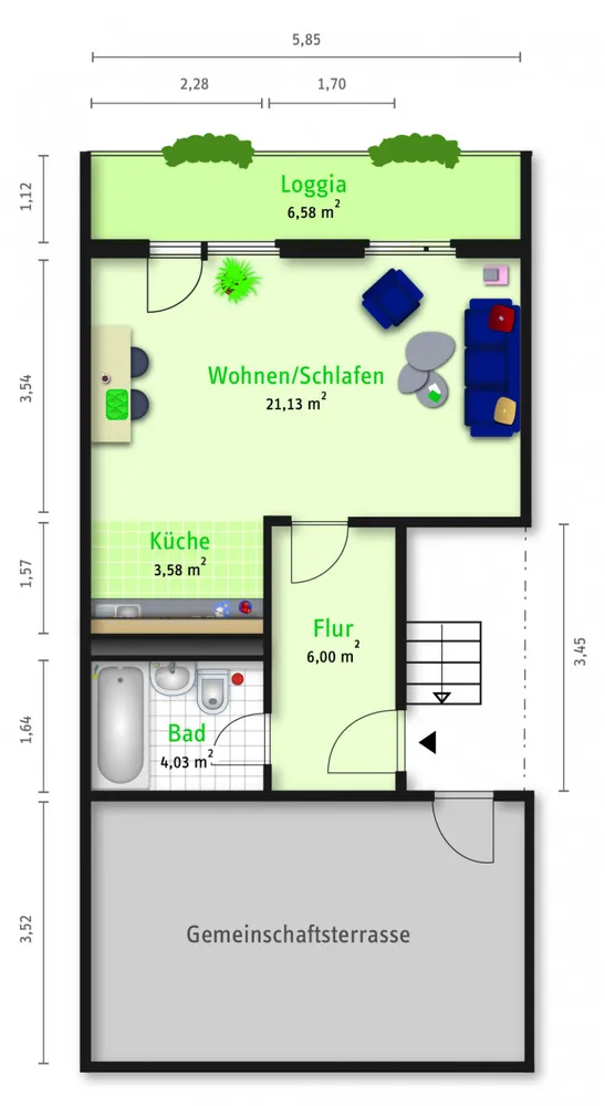 1 Zimmer Wohnung mit 38 m² in Halle (Saale) – Bild 2