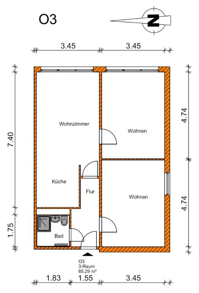 3 Zimmer Wohnung mit 65 m² in Magdeburg – Bild 2