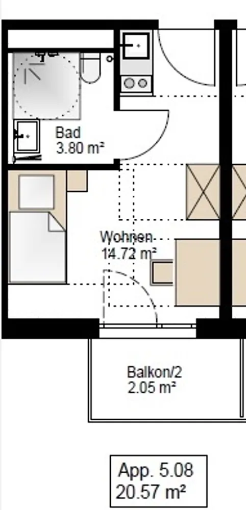 1 Zimmer Wohnung mit 21 m² in Augsburg – Bild 2