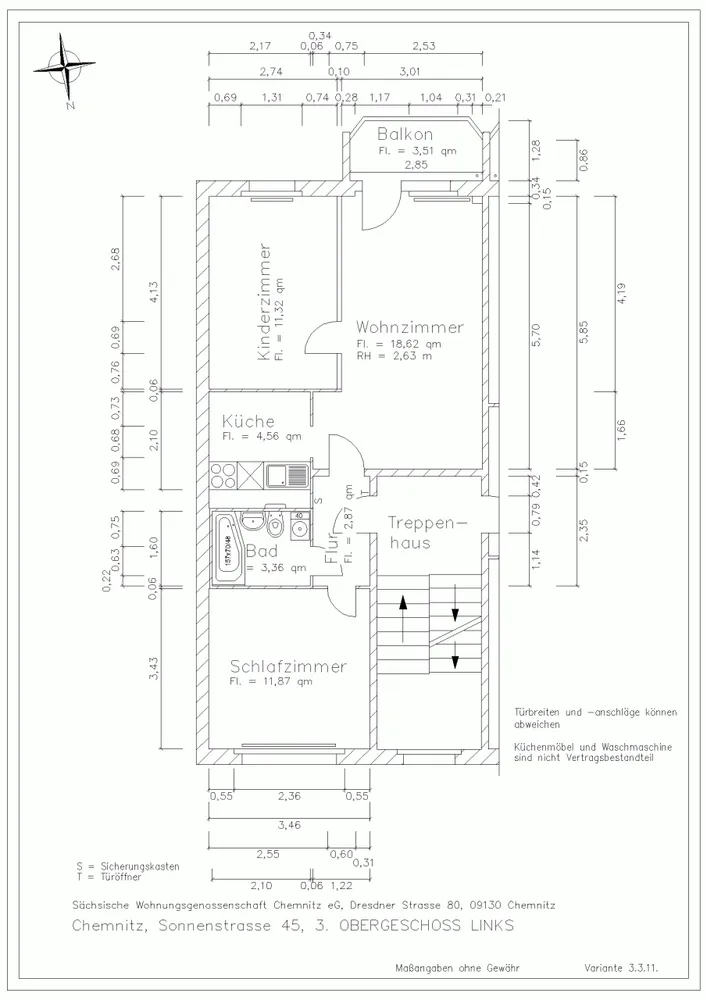 3 Zimmer Wohnung mit 54 m² in Chemnitz – Bild 2