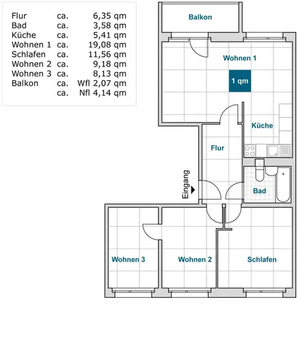 4 Zimmer Wohnung mit 65 m² in Dresden – Bild 2