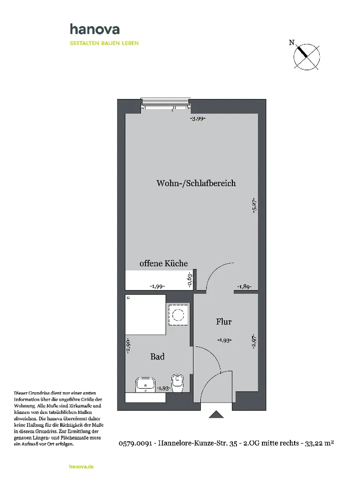 1 Zimmer Wohnung mit 33 m² in Hannover – Bild 1