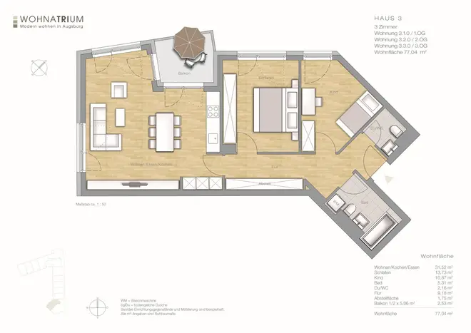 3 Zimmer Wohnung mit 77 m² in Augsburg – Bild 2