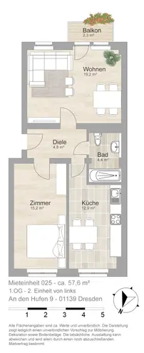 2 Zimmer Wohnung mit 58 m² in Dresden – Bild 3