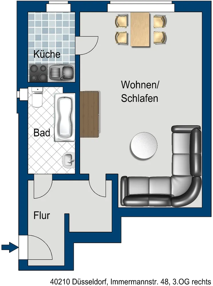 1 room apartment with 38 m² in Düsseldorf – Photo 7
