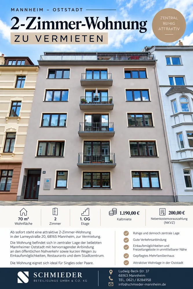 2 Zimmer Wohnung mit 70 m² in Mannheim – Bild 1