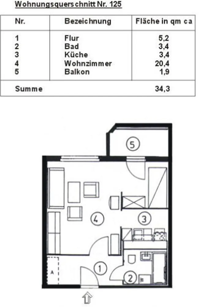 1 Zimmer Wohnung mit 34 m² in Schwarzenberg – Bild 2