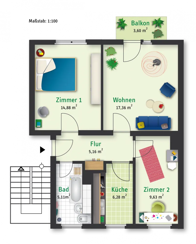 3 Zimmer Wohnung mit 59 m² in Merseburg – Bild 2