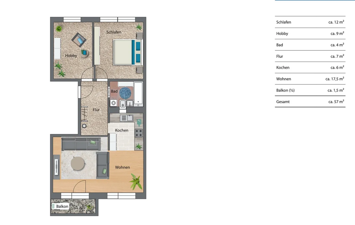 3 Zimmer Wohnung mit 57 m² in Halle (Saale) – Bild 4