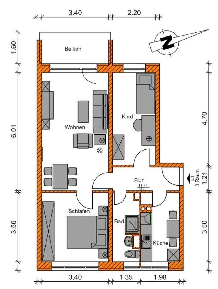 3 Zimmer Wohnung mit 58 m² in Magdeburg – Bild 4