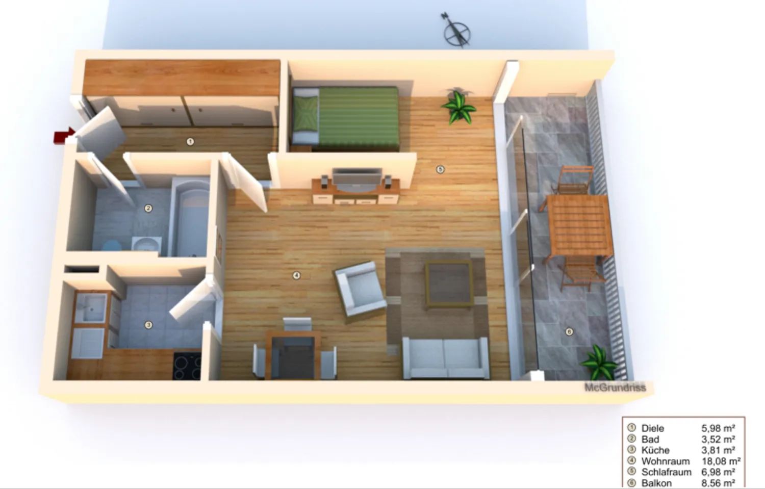 2 room apartment with 43 m² in Munich – Photo 4