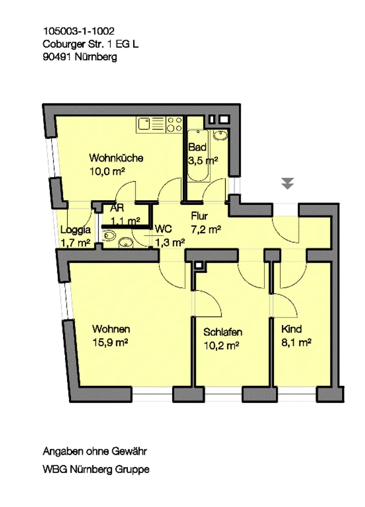 3 Zimmer Wohnung mit 59 m² in Nürnberg – Bild 3