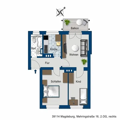 3 Zimmer Wohnung mit 49 m² in Magdeburg – Bild 2
