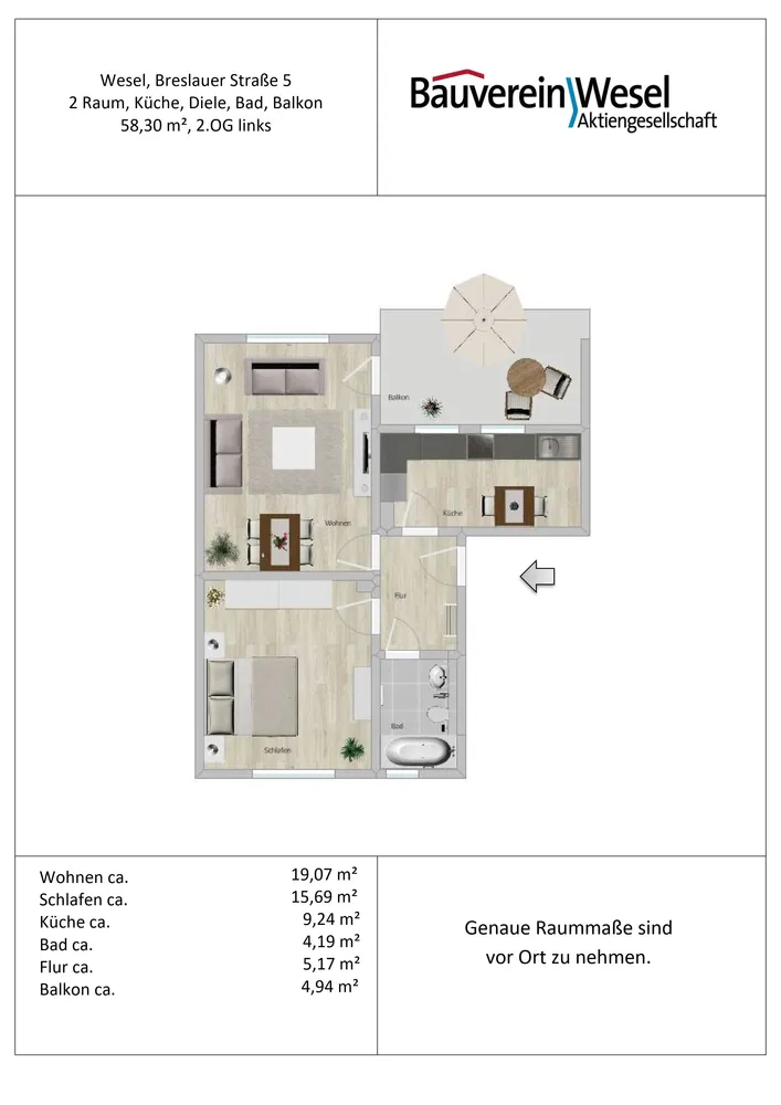 2 Zimmer Wohnung mit 58 m² in Wesel – Bild 2