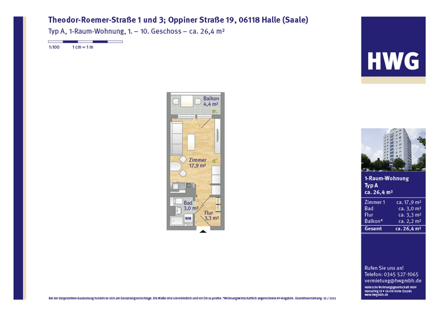 1 Zimmer Wohnung mit 26 m² in Halle (Saale) – Bild 3