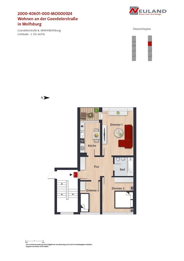 3 Zimmer Wohnung mit 64 m² in Wolfsburg – Bild 2