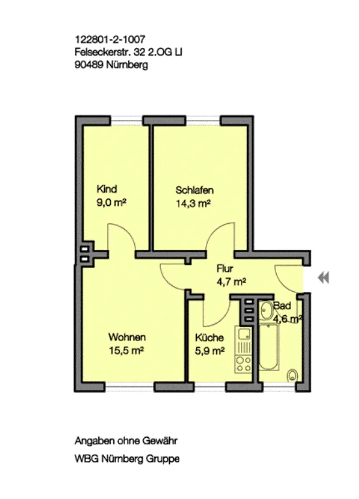 3 Zimmer Wohnung mit 53 m² in Nürnberg – Bild 3