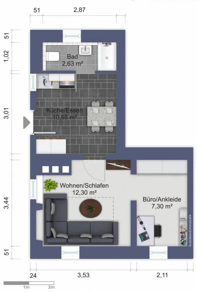 2 Zimmer Wohnung mit 33 m² in Ludwigsburg – Bild 2