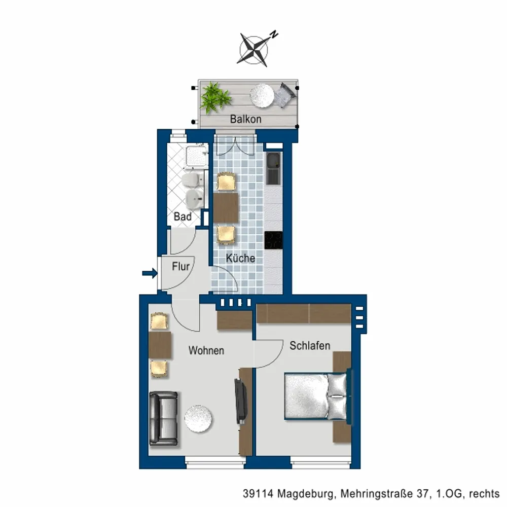 2 room apartment with 48 m² in Magdeburg – Photo 2