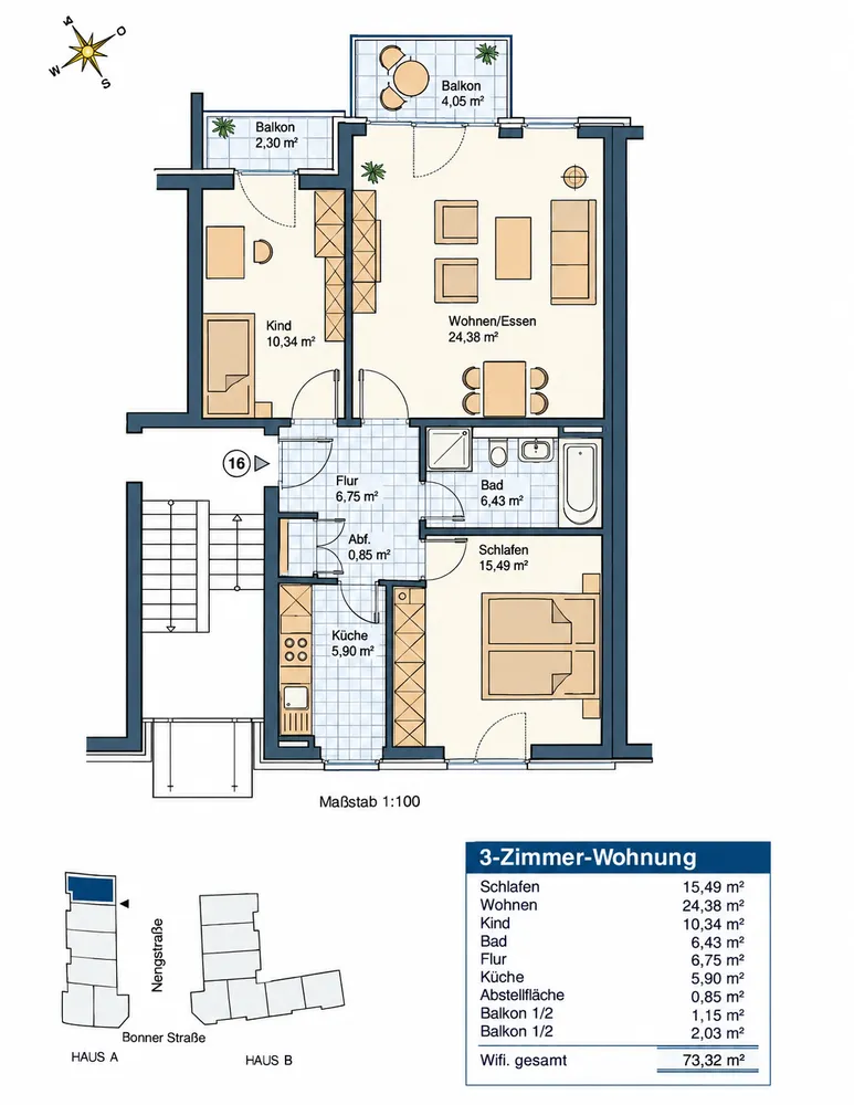 3 Zimmer Wohnung mit 73 m² in Neuss – Bild 4