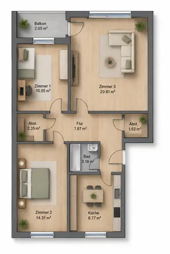3 Zimmer Wohnung mit 71 m² in Frankfurt am Main – Bild 2
