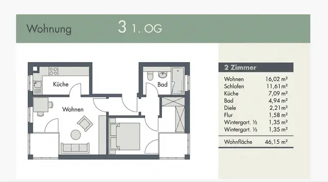 2 Zimmer Wohnung mit 46 m² in München – Bild 2