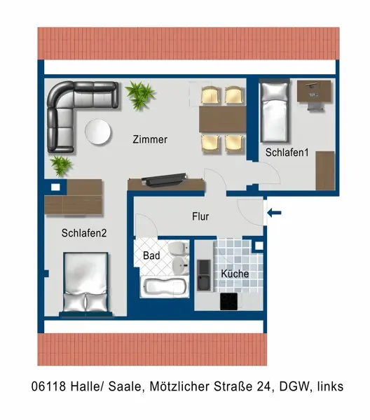 2 Zimmer Wohnung mit 45 m² in Halle (Saale) – Bild 3