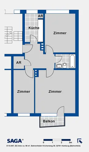 3 Zimmer Wohnung mit 66 m² in Hamburg – Bild 3