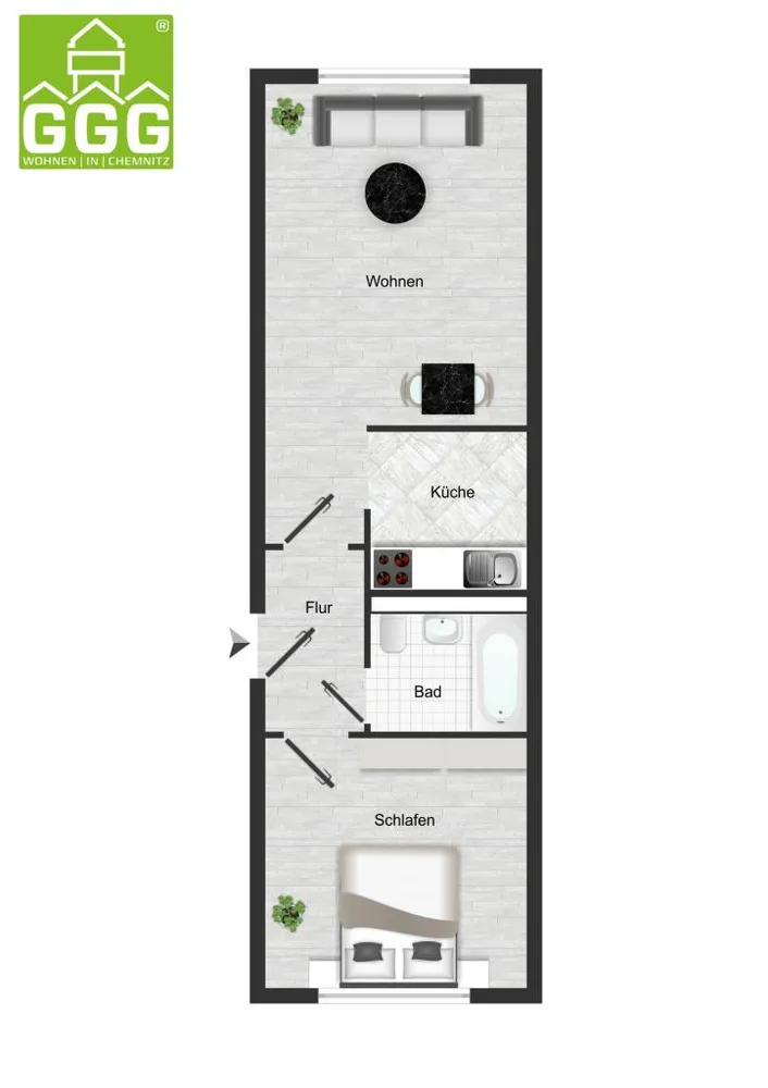2 room apartment with 39 m² in Chemnitz – Photo 5