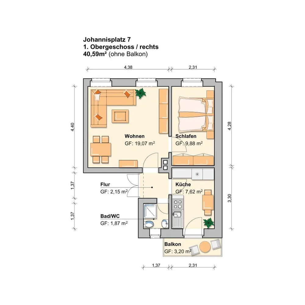 2 Zimmer Wohnung mit 44 m² in Werdau – Bild 2