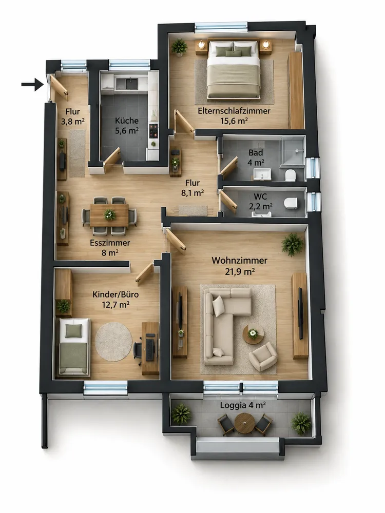 4 Zimmer Wohnung mit 82 m² in Augsburg – Bild 1