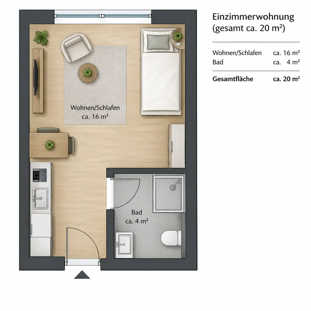 1 Zimmer Wohnung mit 20 m² in Karlsruhe – Bild 1