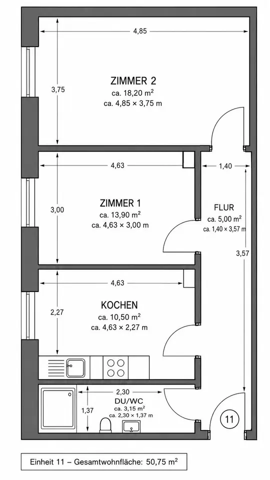 3 Zimmer Wohnung mit 51 m² in Mannheim – Bild 9