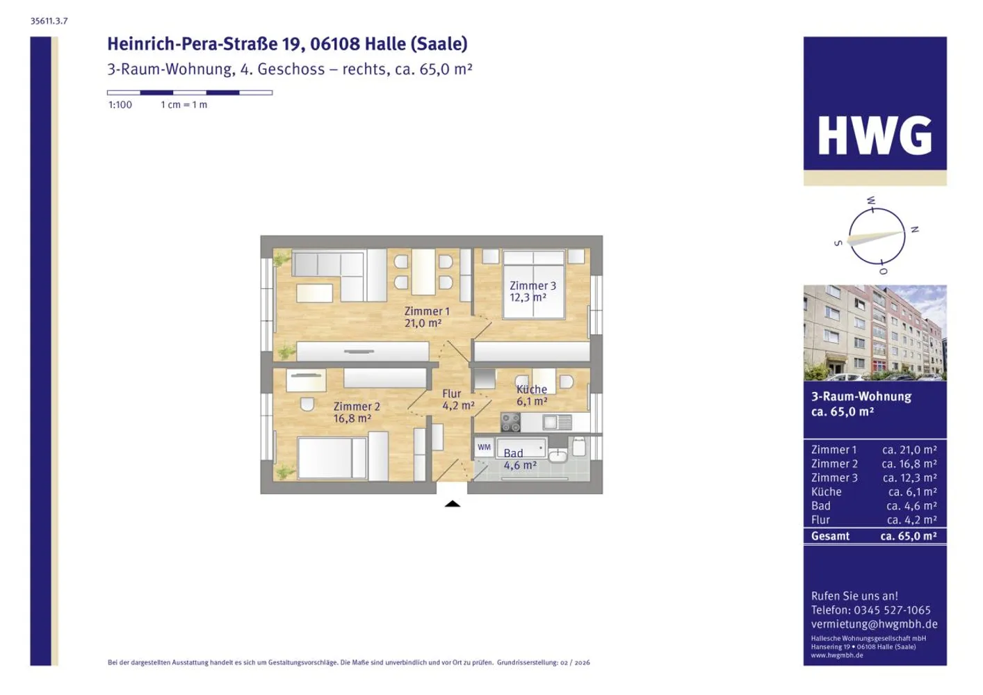 3 Zimmer Wohnung mit 65 m² in Halle (Saale) – Bild 3