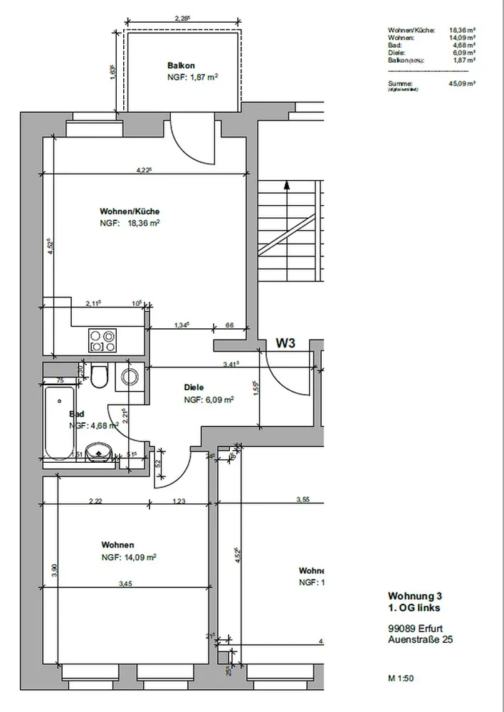 2 Zimmer Wohnung mit 45 m² in Erfurt – Bild 3
