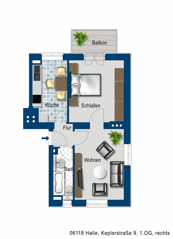 2 Zimmer Wohnung mit 47 m² in Halle (Saale) – Bild 2