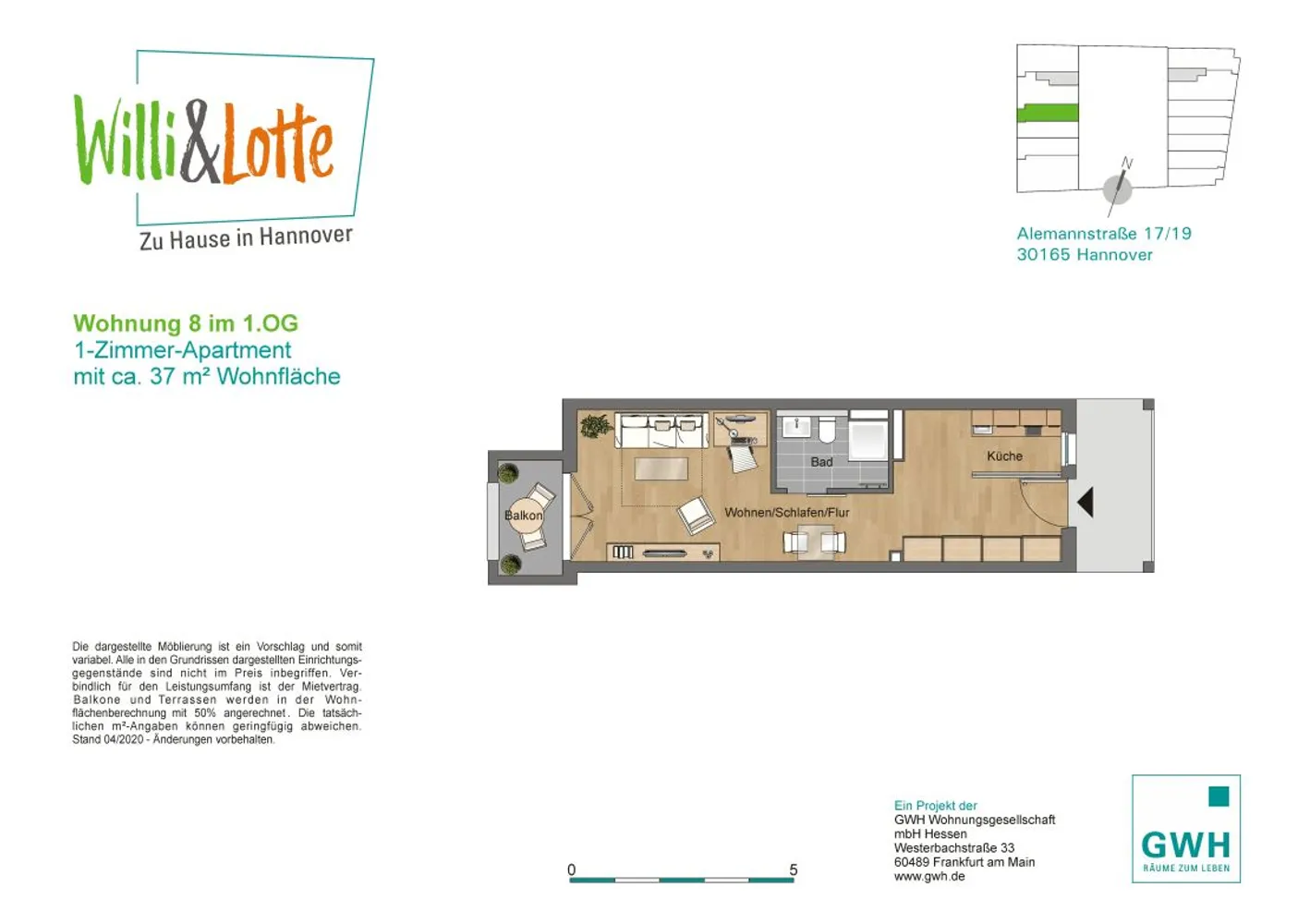 1 Zimmer Wohnung mit 37 m² in Hannover – Bild 1