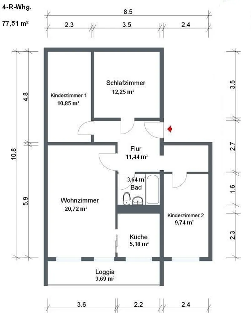 4 Zimmer Wohnung mit 78 m² in Coswig – Bild 1