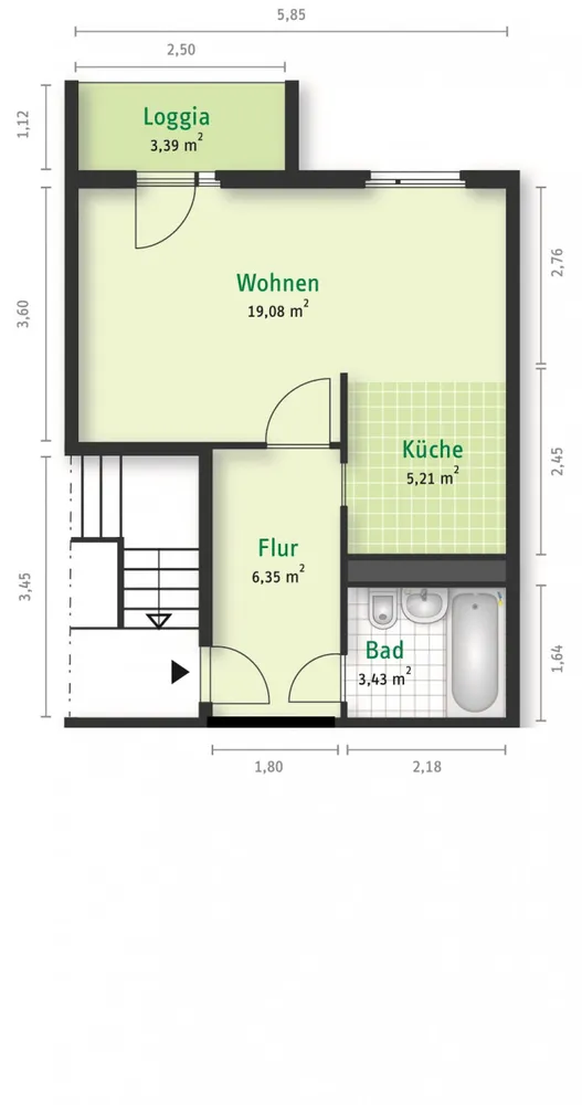 1 Zimmer Wohnung mit 36 m² in Halle (Saale) – Bild 2