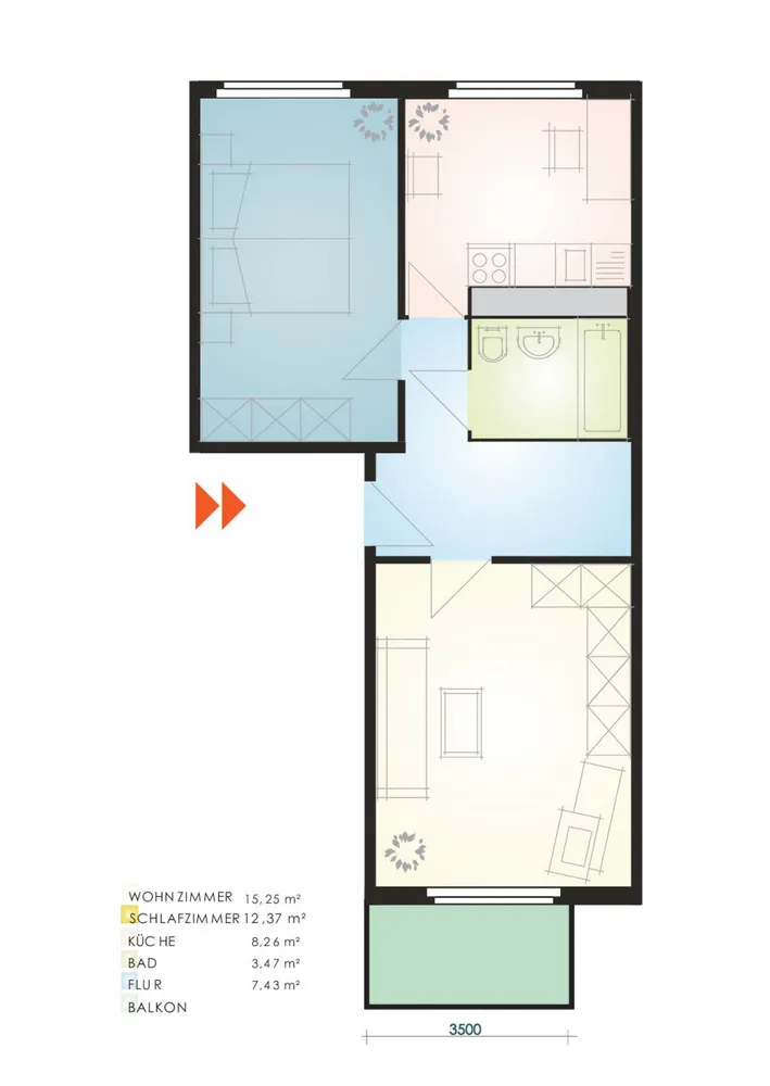 2 Zimmer Wohnung mit 46 m² in Leipzig – Bild 2