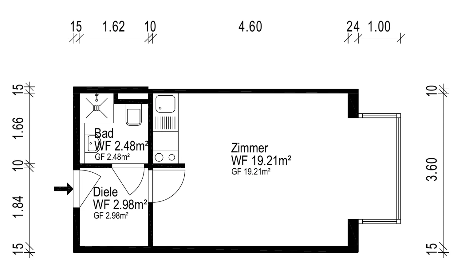 1 Zimmer Wohnung mit 25 m² in Tübingen – Bild 3