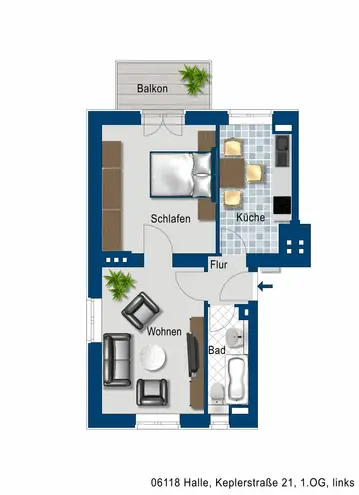 2 Zimmer Wohnung mit 46 m² in Halle (Saale) – Bild 2