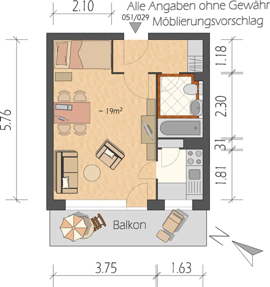 1 Zimmer Wohnung mit 33 m² in Hamburg – Bild 2