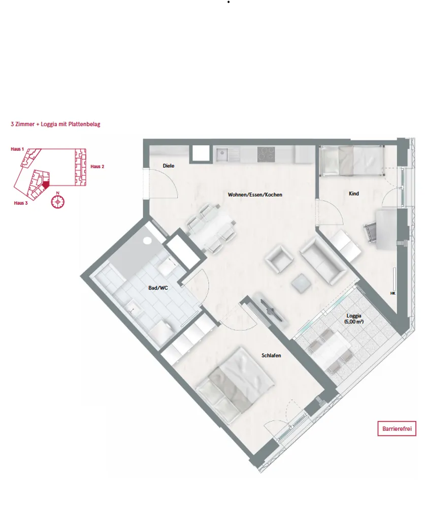 3 Zimmer Wohnung mit 59 m² in München – Bild 2