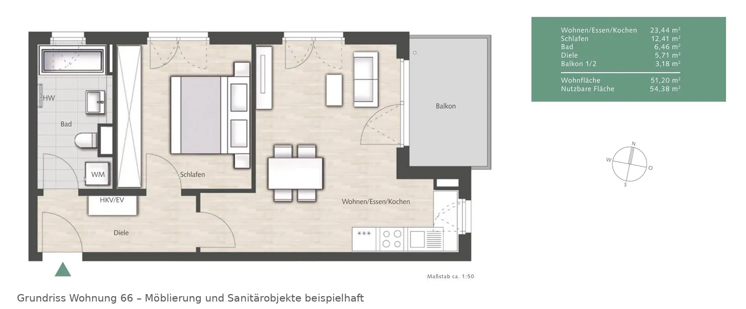 2 Zimmer Wohnung mit 51 m² in München – Bild 1