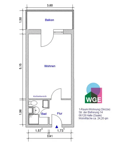 1 Zimmer Wohnung mit 24 m² in Halle (Saale) – Bild 4
